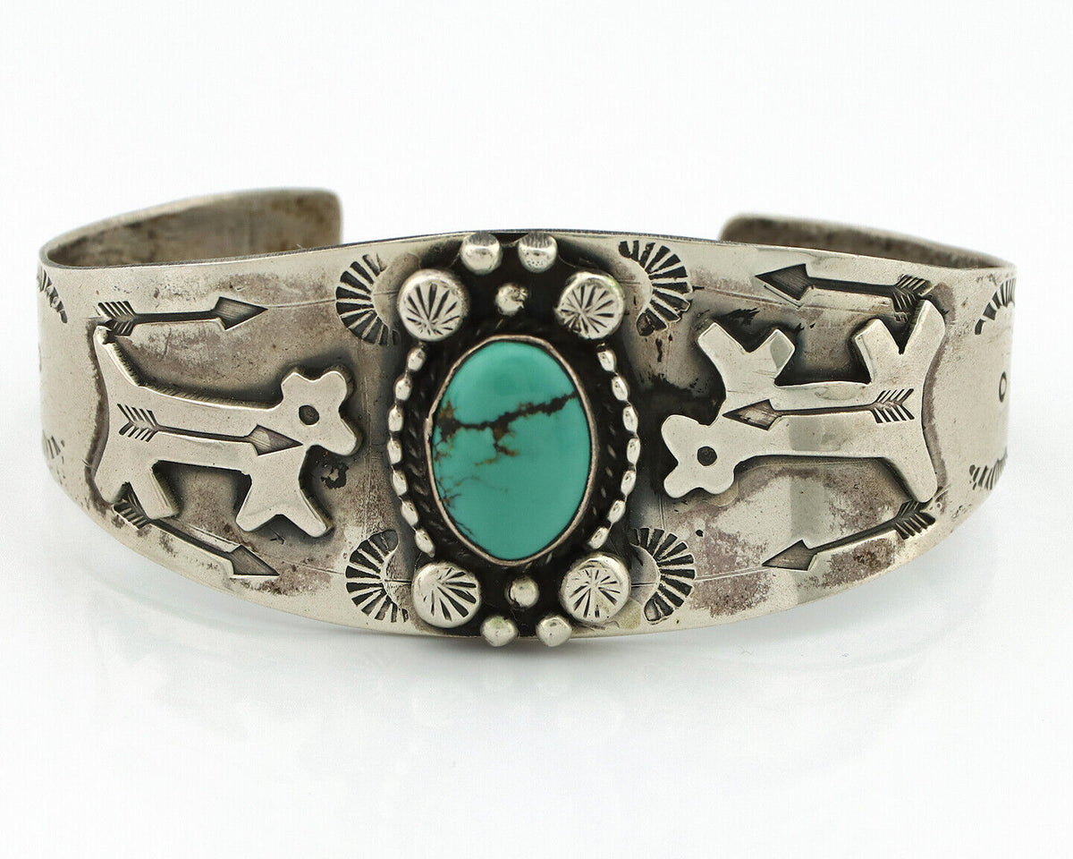 Women's Navajo .925 Silver Natural Turquoise Artist Signed GR C.80's