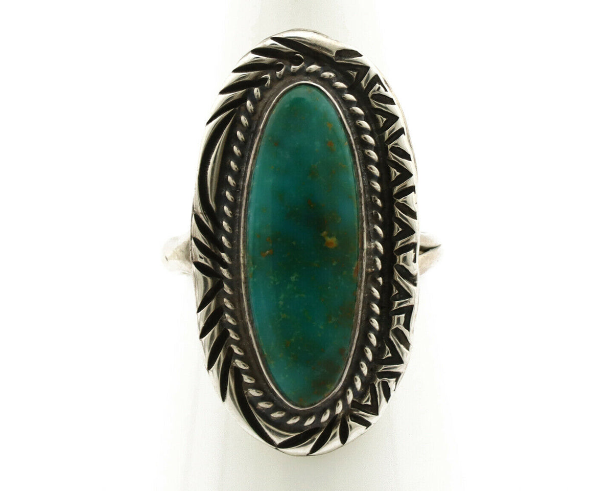 Navajo Ring .925 Silver Blue Gem Turquoise Native American Artist C.80's
