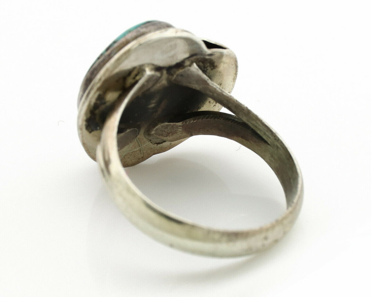 Navajo Ring .925 Silver Spiderweb Turquoise Artist Signed CG01 C.1980's