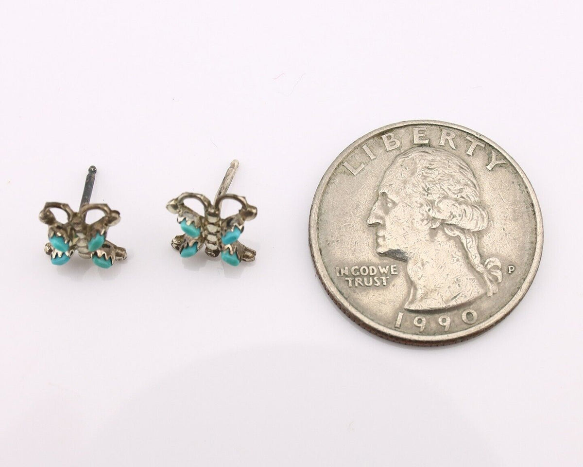 Zuni Earrings 925 Silver Sleeping Beauty Butterfly Turquoise Native Artist C80s