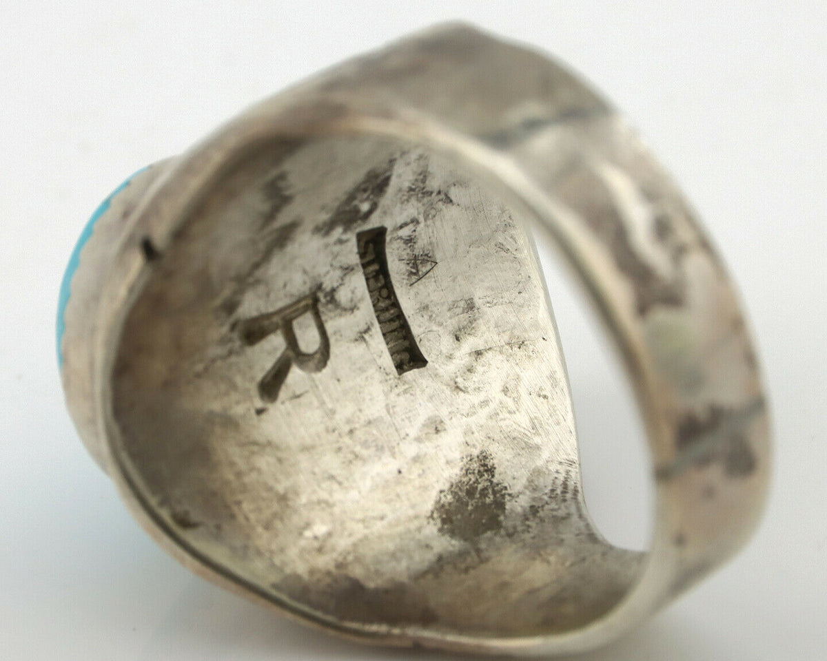 Navajo Ring .925 Silver Blue Turquoise Artist Signed R C.80's