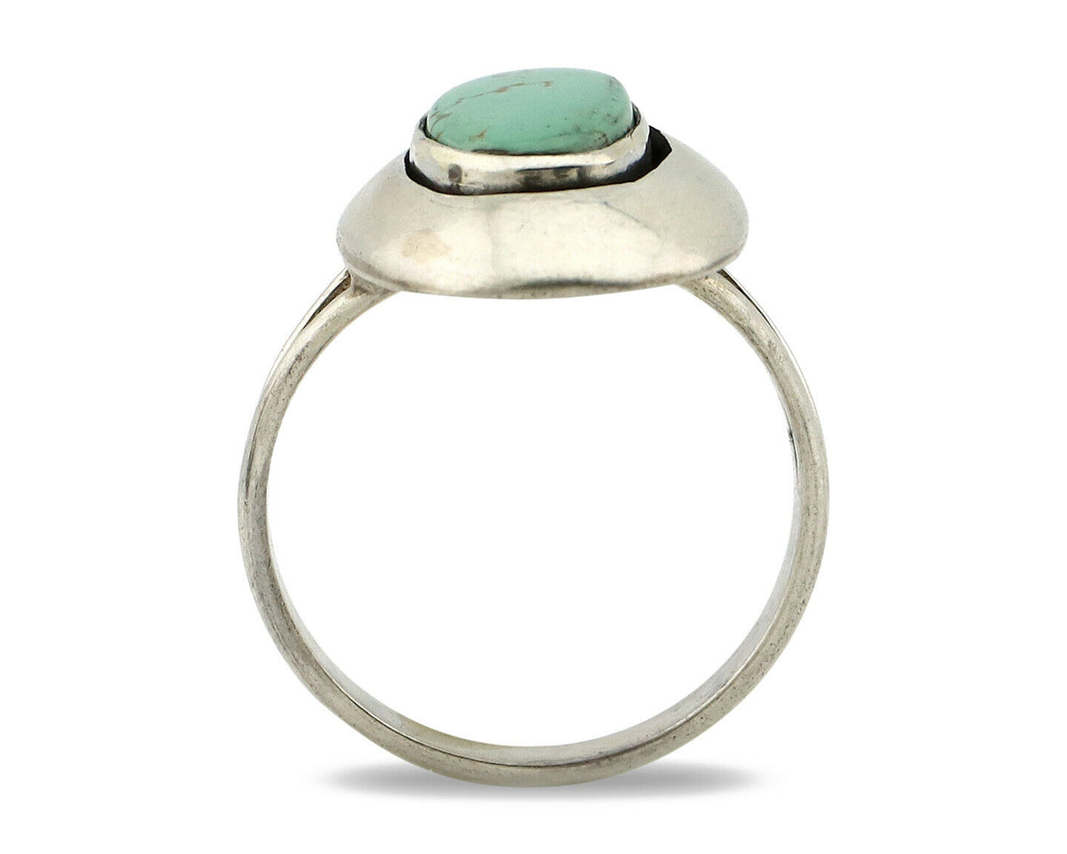 Navajo Shadow Box Ring .925 Silver Kingman Turquoise Signed M Montoya C80s
