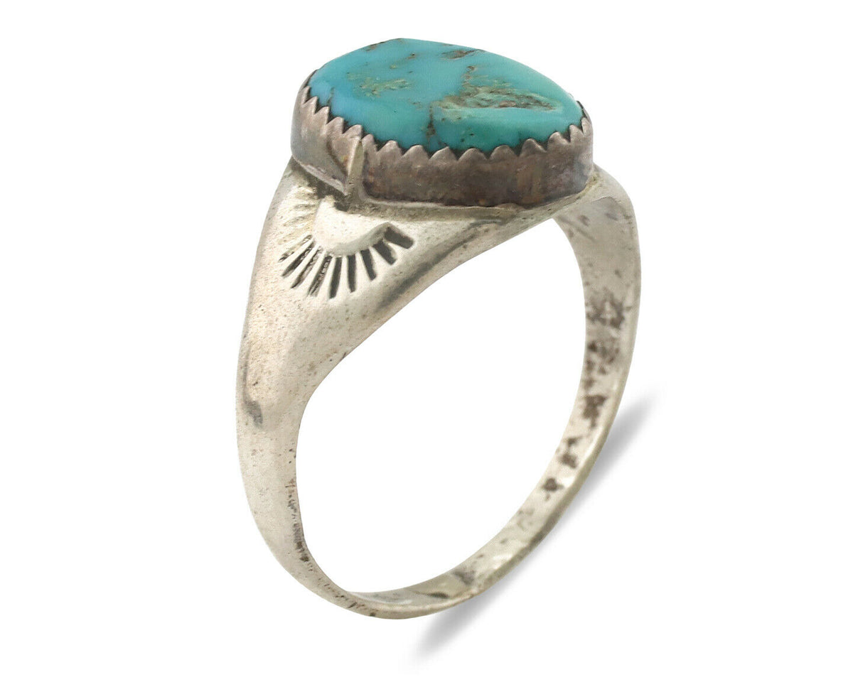 Zuni Ring .925 Silver Natural Blue Turquoise Native American Artist C.1980's