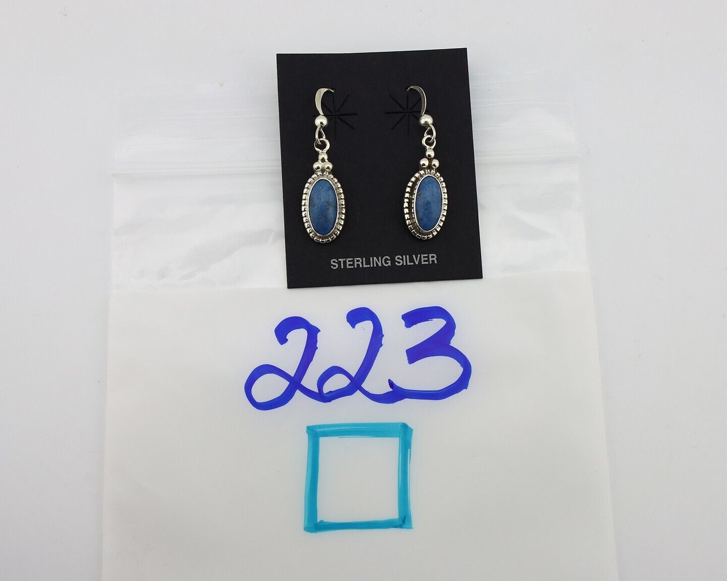Navajo Earrings 925 Silver Natural Royal Blue Lapis Native American Artist C90s