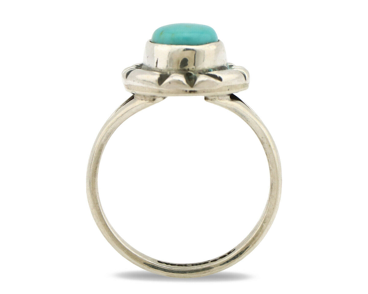 Navajo Ring .925 Silver Kingman Turquoise Artist Signed Gecko C.90's