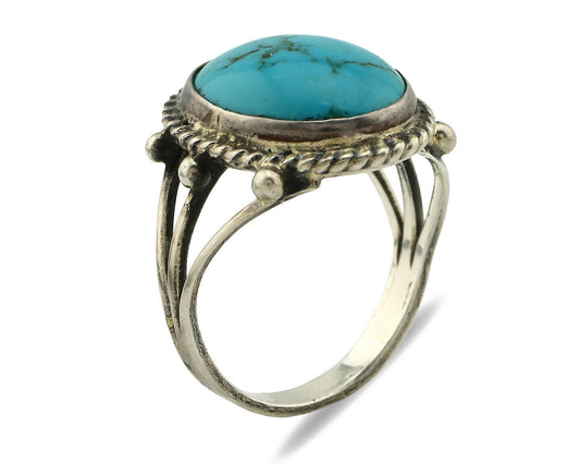 Navajo Ring .925 Silver Blue Turquoise Native American Artist C.1980's