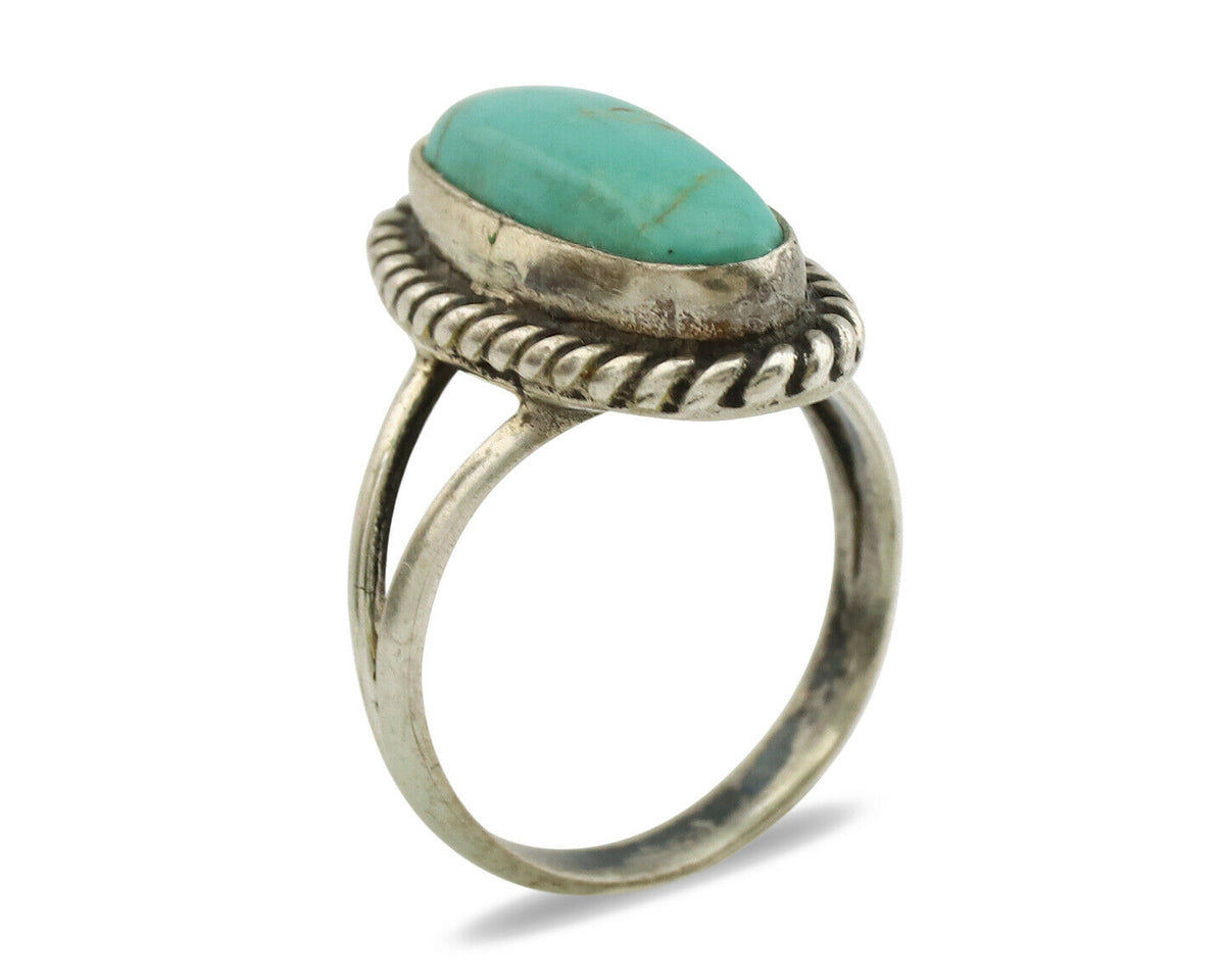 Navajo Ring .925 Silver Kingman Turquoise Native American Artist C.1980's