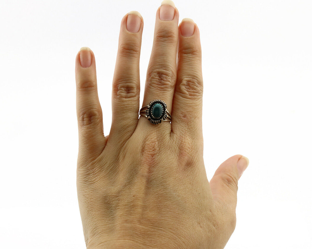 Navajo Ring .925 Silver Black Turquoise Artist Signed T.I.W C.80's