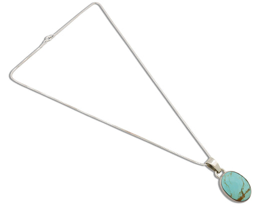Navajo Necklace .925 Silver Kingman Turquoise Native American Signed C.1980's