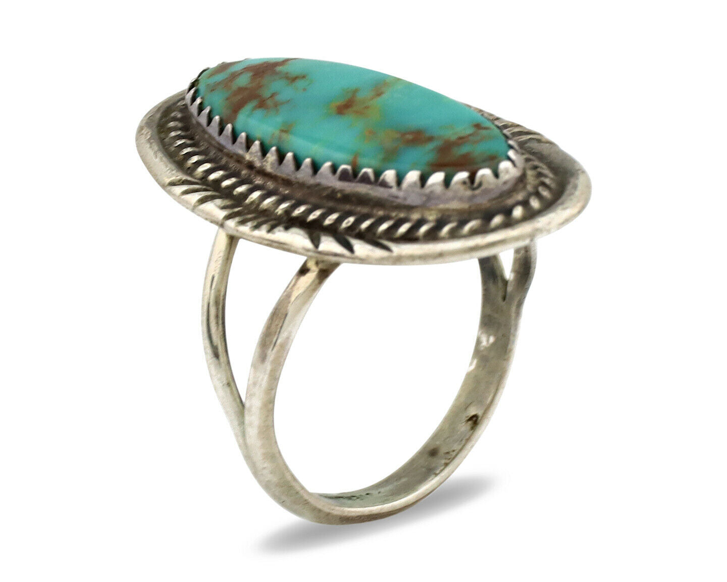 Navajo Ring .925 Silver Nevada Turquoise Native American Artist C.1980's