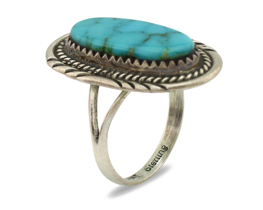 Navajo Ring .925 Silver Nevada Turquoise Native American Artist C.1980's