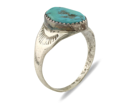 Zuni Ring .925 Silver Natural Blue Turquoise Native American Artist C.1980's
