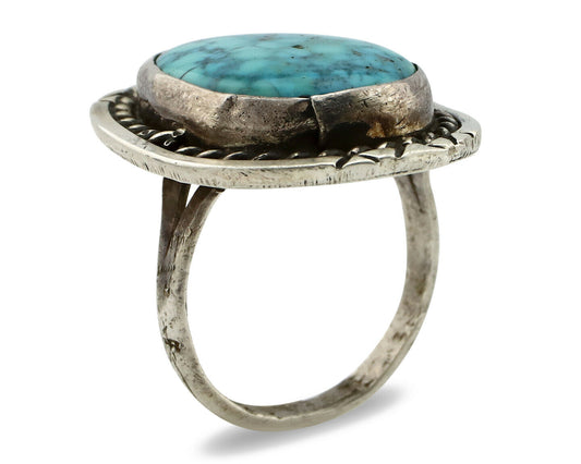 Navajo Ring .925 Silver Spiderweb Turquoise Native American Artist C.80's