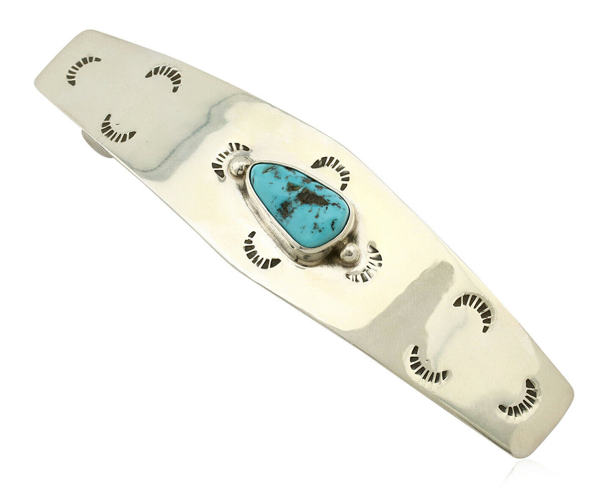 Navajo Hair Clip .925 Silver Sleeping Beauty Turquoise Barrette C.80's