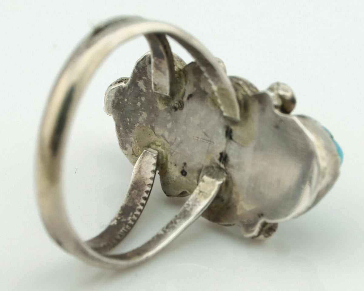 Navajo Ring .925 Silver Natural Blue Turquoise Native Artist C.80's