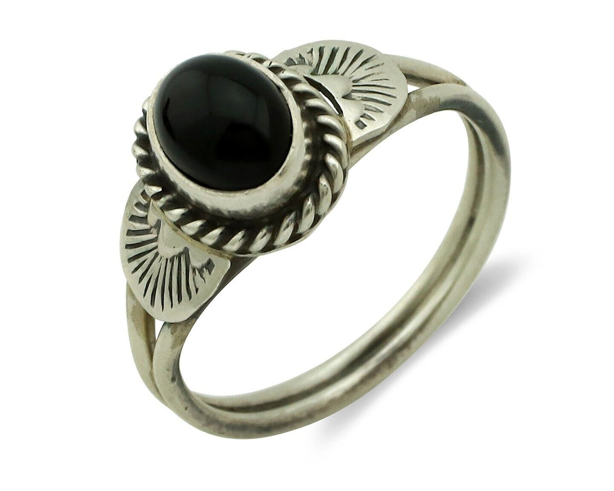 Navajo Ring 925 Silver Natural Mined Black Onyx Native American Artist C.80's