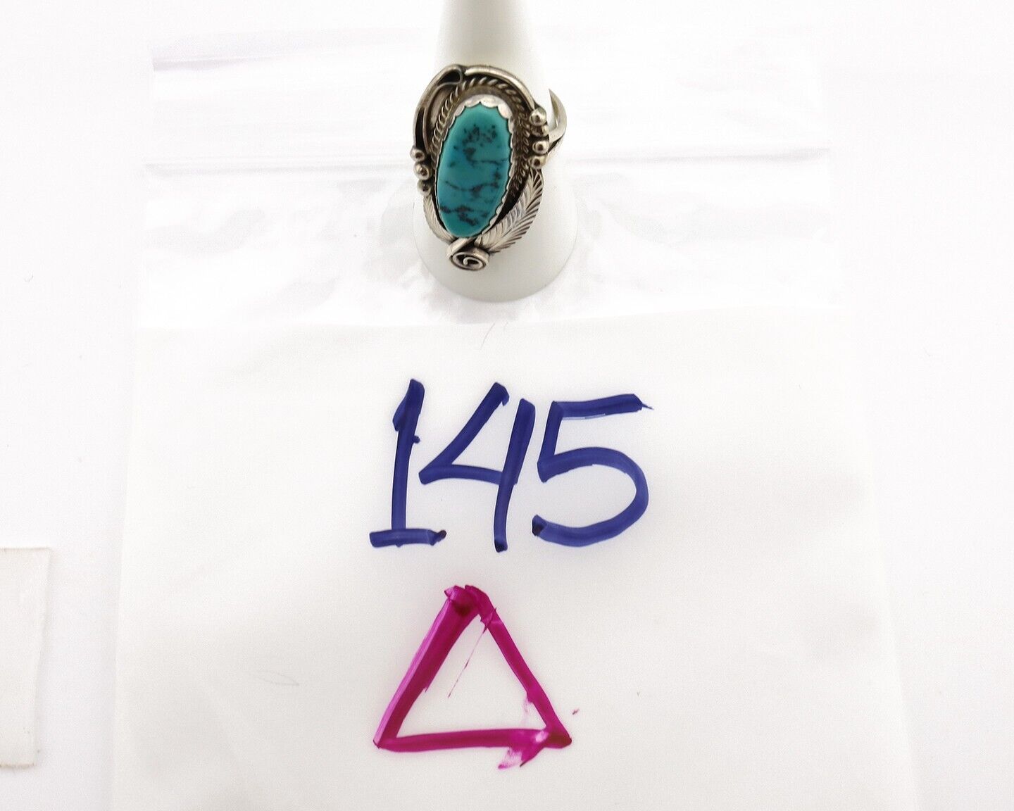 Navajo Ring 925 Silver Sleeping Beauty Turquoise Signed Justin Morris C.80's