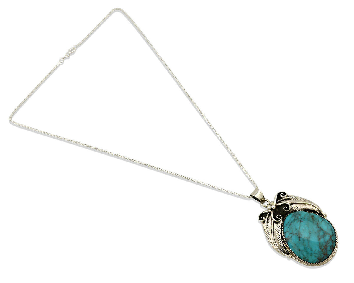 Navajo Necklace .925 Silver Spiderweb Turquoise Signed RM C.1980's