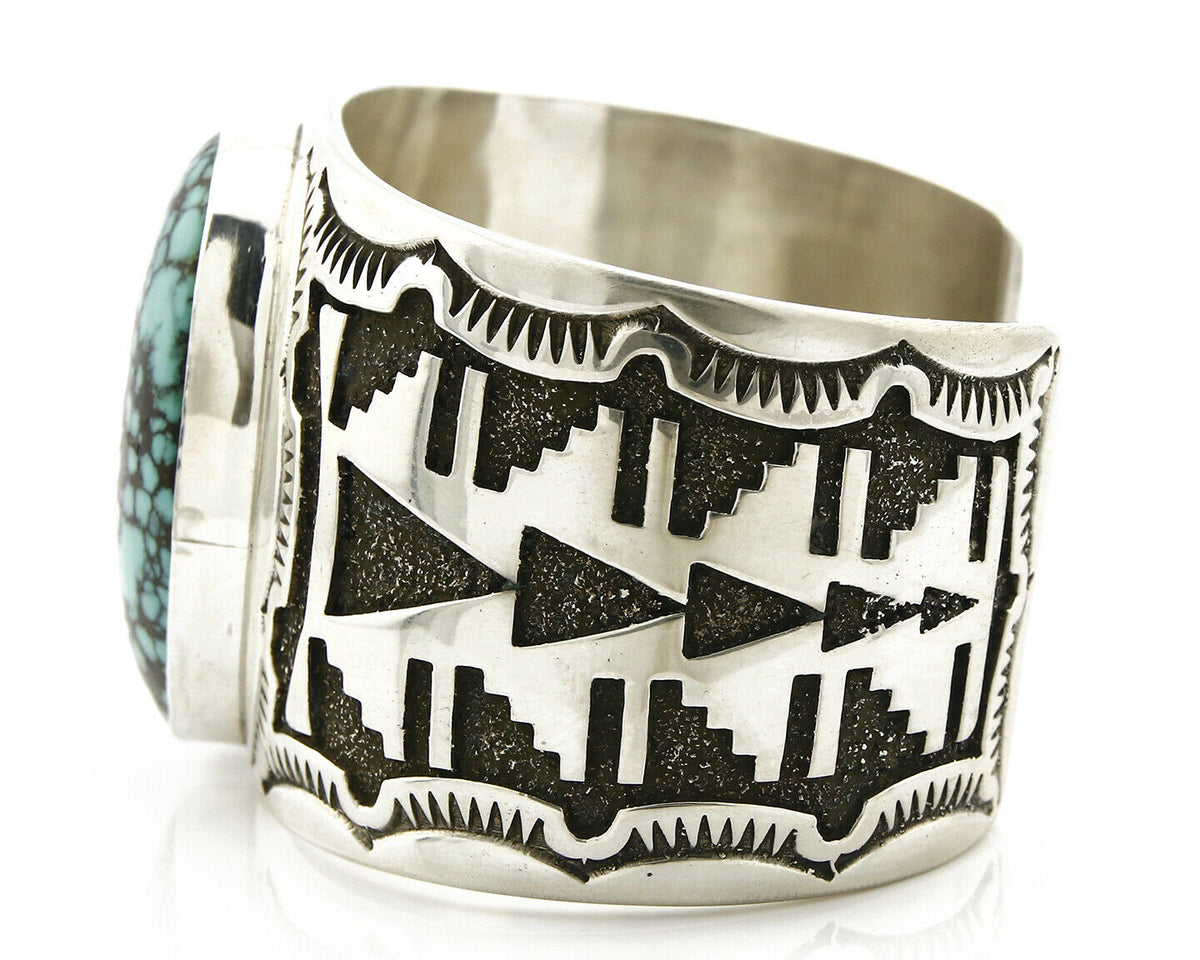 Navajo Cuff Bracelet .925 Silver Spiderweb Turquoise Signed Tommy Jackson C.80's