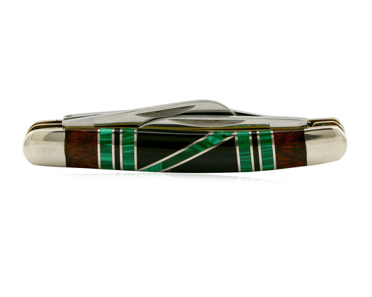 Navajo Pocket Knife Handmade Inlaid Gemstone .925 Silver & SS Circa 80's