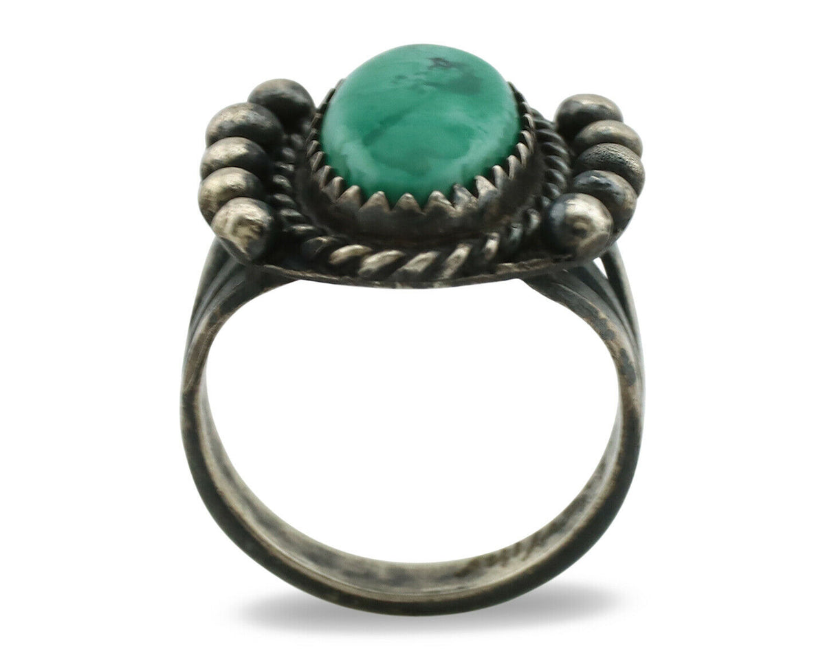 Navajo Ring .925 Silver Green Turquoise Signed Artist FA C.1980's