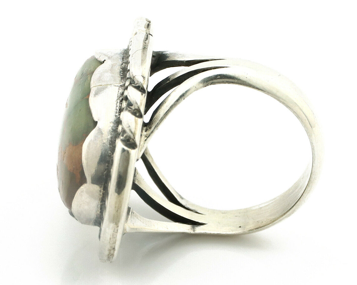 Navajo Ring .925 Silver Natural Uncolored Green Turquoise Signed Apache C.80's