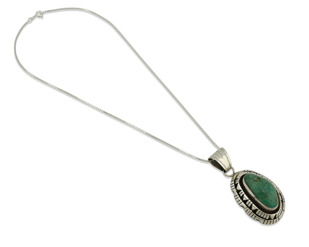 Navajo Pendant .925 Silver Aqua Turquoise Artist Signed FT C.80's