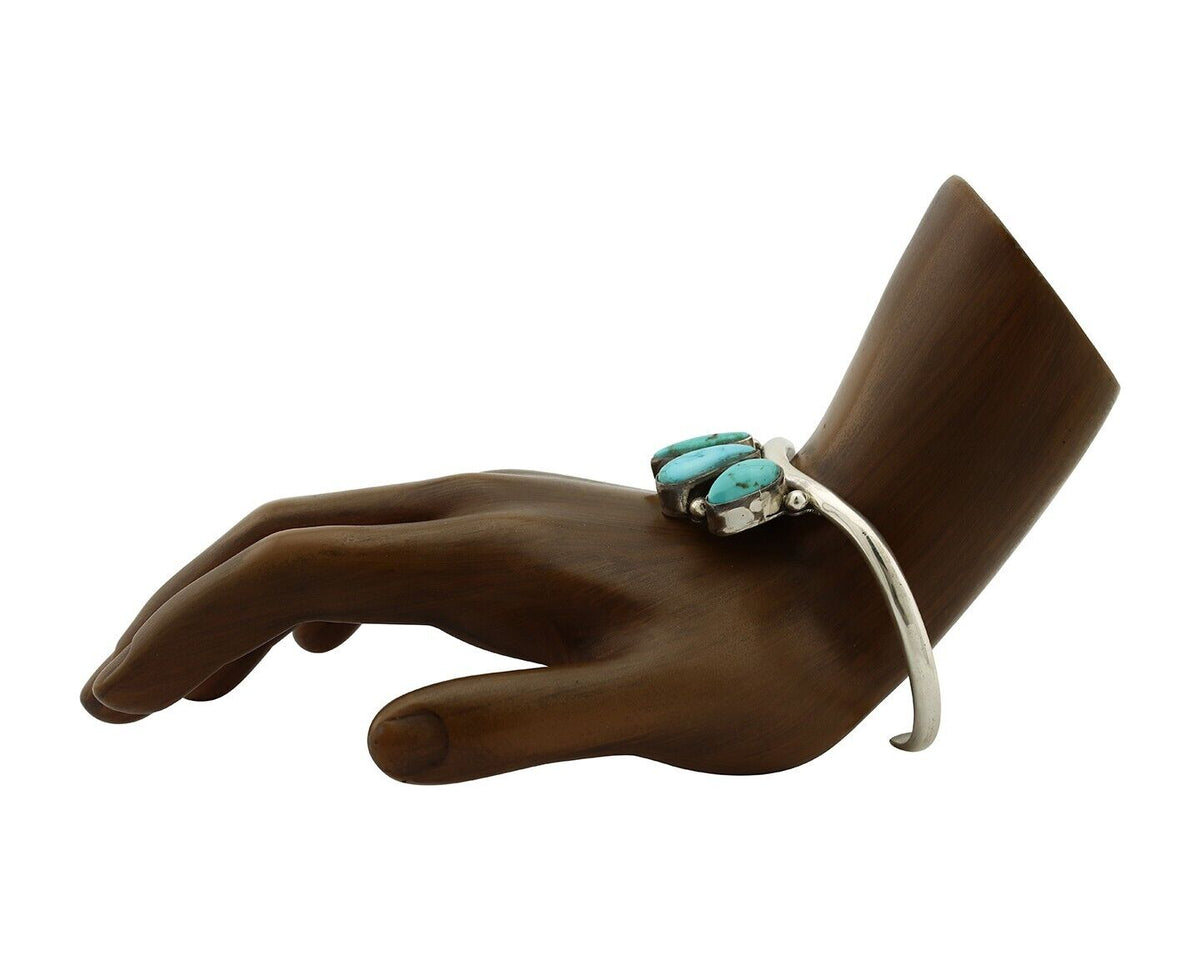 Navajo Link Bracelet .925 Silver Blue Turquoise Native American Artist C.80's