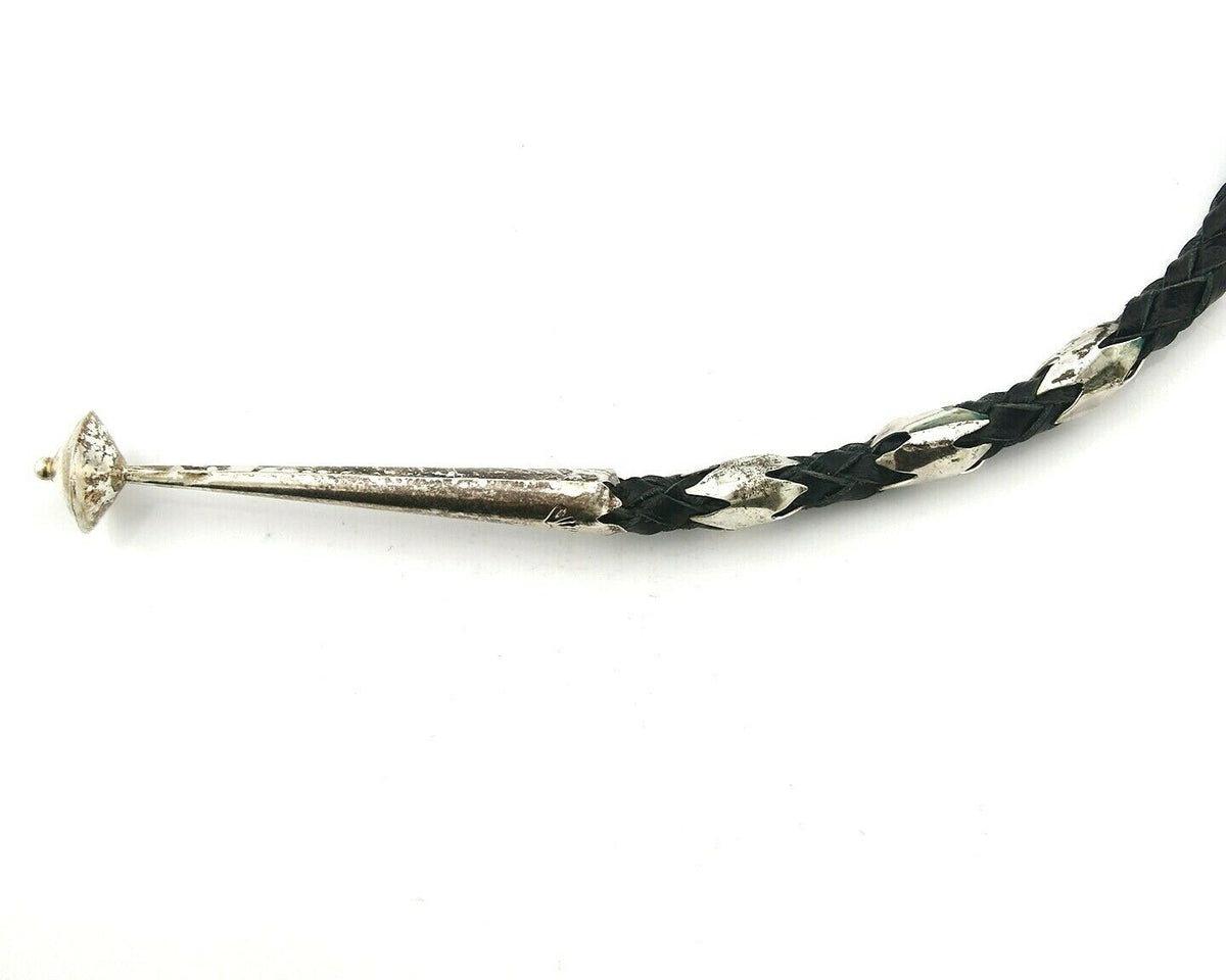 Navajo Turquoise Bolo Tie .925 Silver Handmade C.80's Turquoise Signed Gomez
