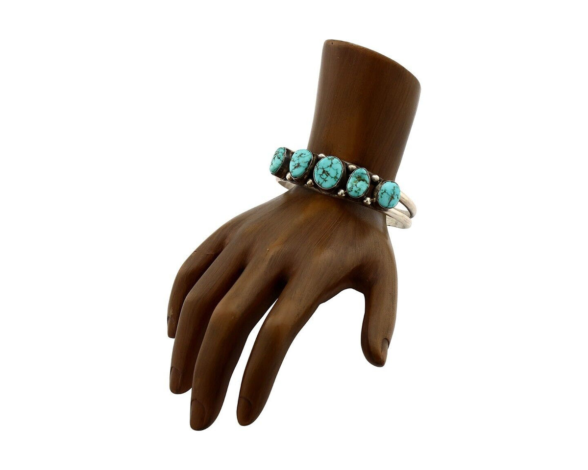 Navajo Bracelet 925 Silver Spiderweb Turquoise Artist Signed E SANDAVOL C80s