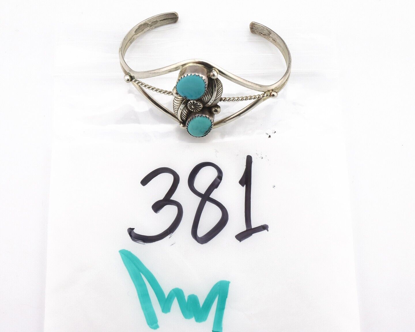 Navajo Bracelet 925 Silver Blue Turquoise Native American Artist Sgined Paul J