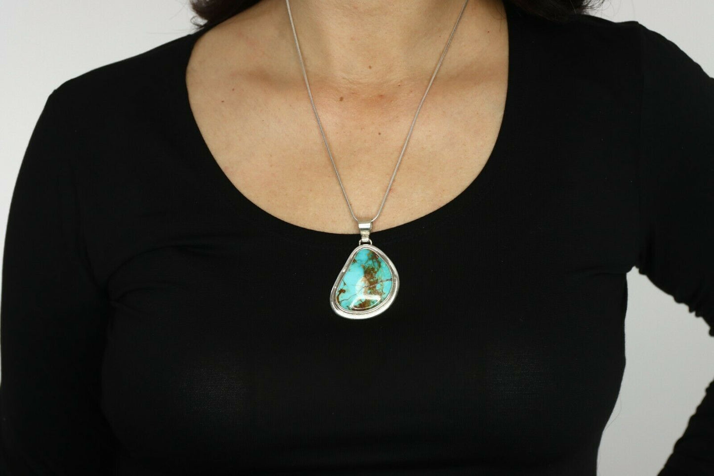 Navajo Necklace .925 Silver Royston Turquoise Signed Sun C.1980's
