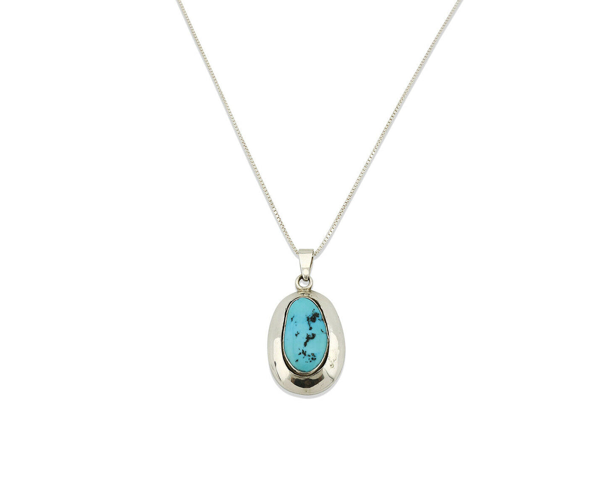 Navajo Necklace .925 Silver Sleeping Beauty Turquoise Signed C Montoya C.80's