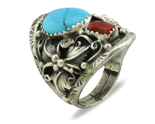Navajo Ring .925 Silver Natural Blue Turquoise Native American Artist C.80's