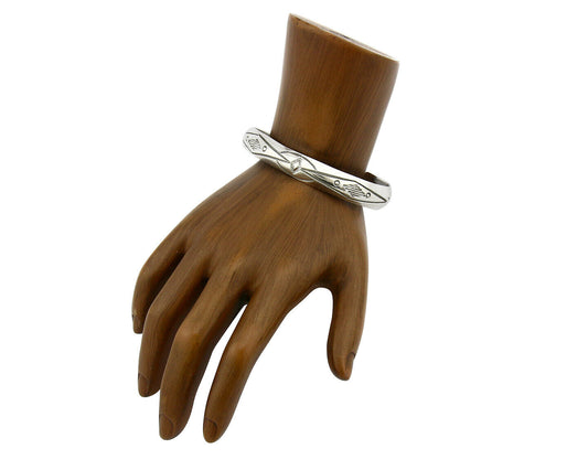 Navajo Bracelet SOLID .925 Silver Hand Stamped Signed Tract C.80's