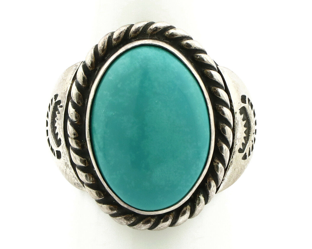 Navajo Ring .925 Silver Kingman Turquoise Artist Signed Apache C.80's