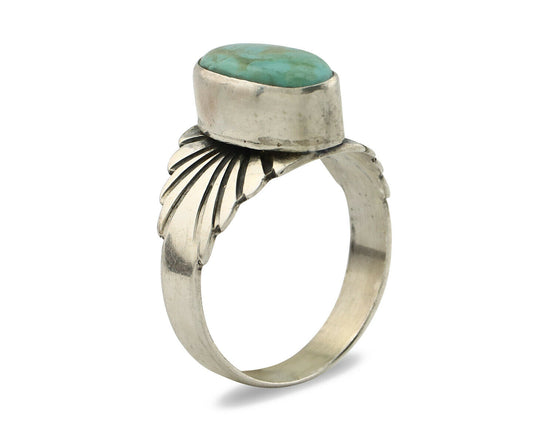 Navajo Ring .925 Silver Kingman Turquoise Artist Signed Apache C.80's