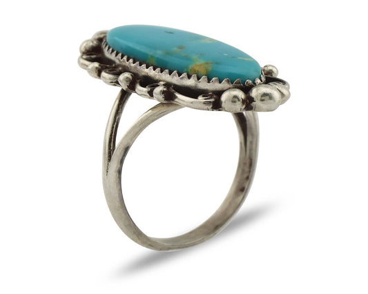 Navajo Ring .925 Silver Blue Gem Turquoise Artist Signed Billy Eagle C.80's