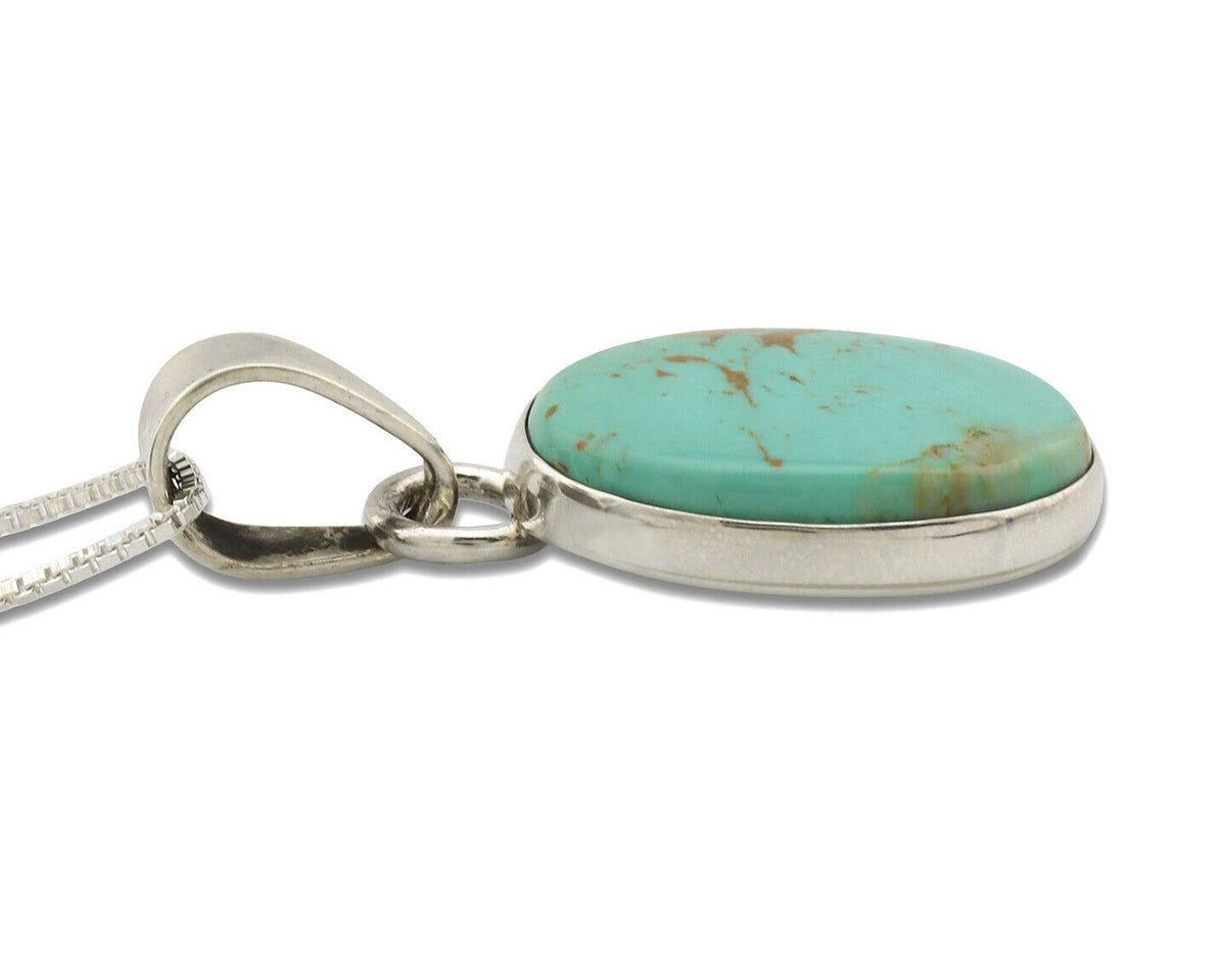 Navajo Necklace .925 Silver Kingman Turquoise Signed Gecko C.80's