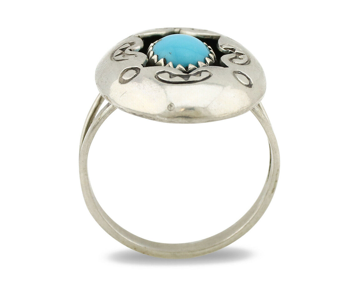 Navajo Shadow Box Ring .925 Silver Blue Turquoise Artist Signed CP C80s
