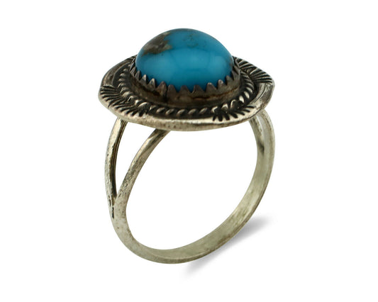 Navajo Ring .925 Silver Natural Blue Turquoise Native American Artist C.80's