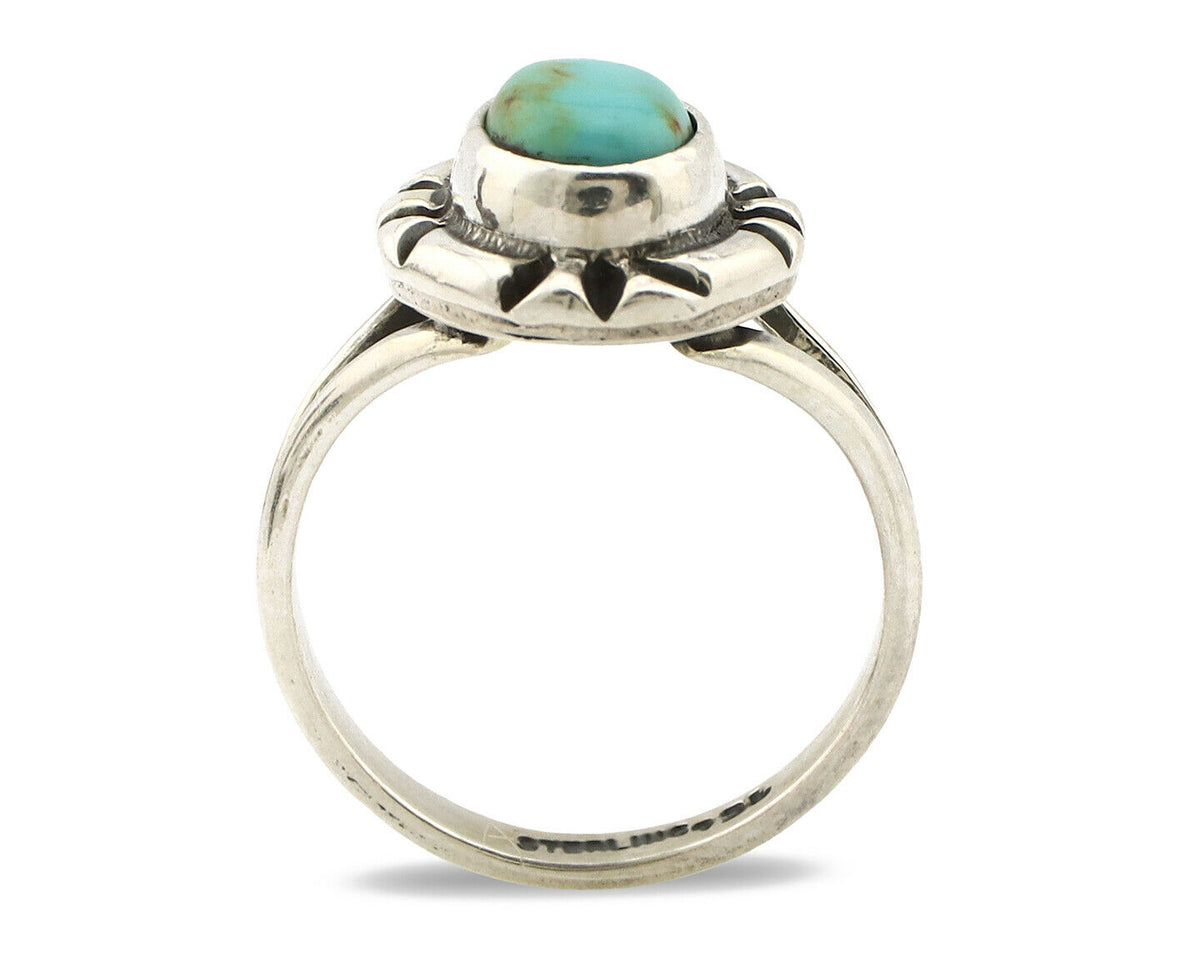 Navajo Ring .925 Silver Kingman Turquoise Artist Signed Gecko C.90's