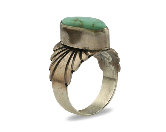 Navajo Ring .925 Silver Kingman Turquoise Artist Signed Apache C.80's
