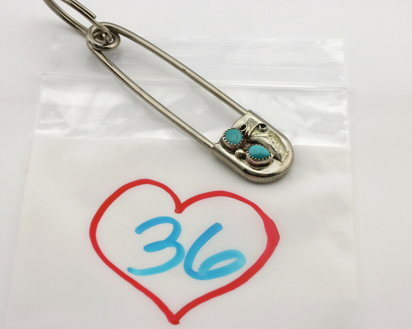 Navajo Handmade Key Chain .925 Silver Blue Turquoise Native American Artist C80s