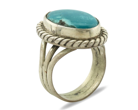 Navajo Ring .925 Silver Natural Blue Turquoise Native American Artist C.1980's
