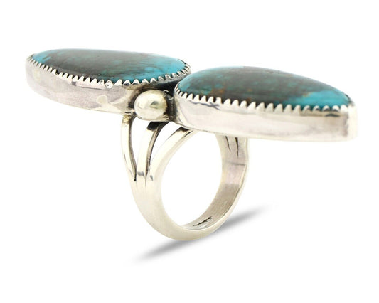 Navajo Ring 925 Silver Black & Blue Turquoise Artist Signed LTB C.80's