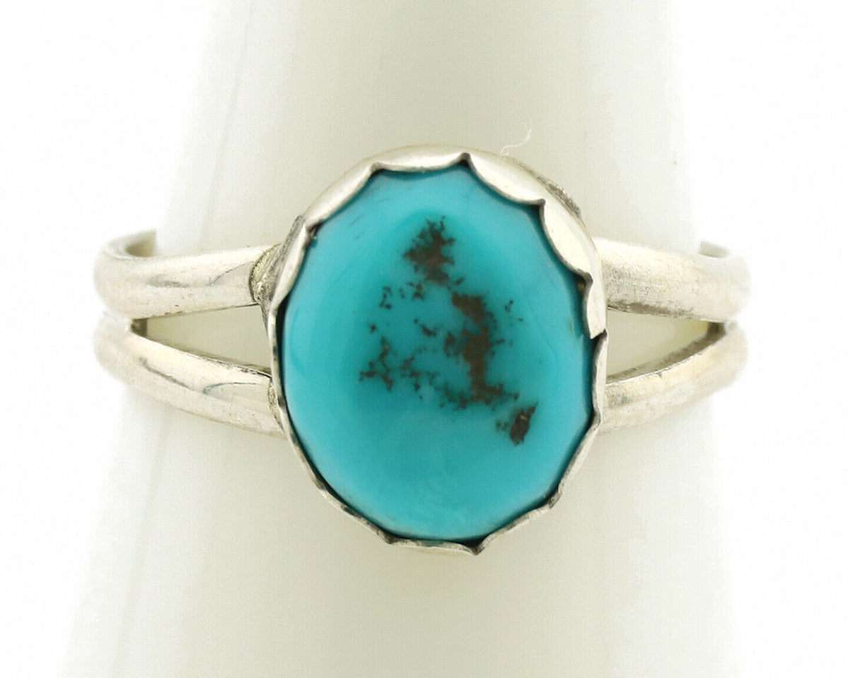 Navajo Ring .925 Silver Sleeping Beauty Turquoise Native American Artist C.1980s