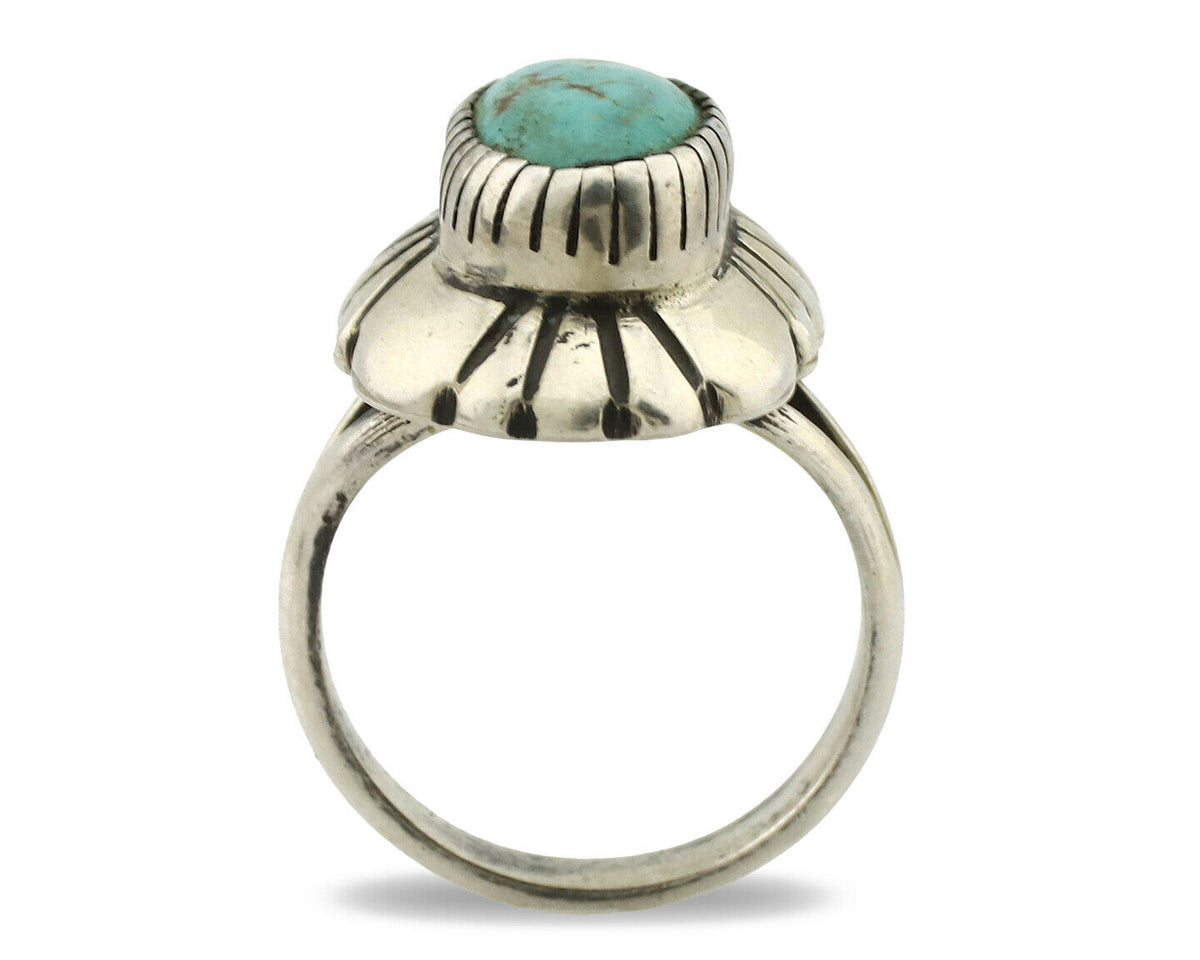 Navajo Ring .925 Silver Natural Mined Turquoise Artist Signed M Montoya C.80's