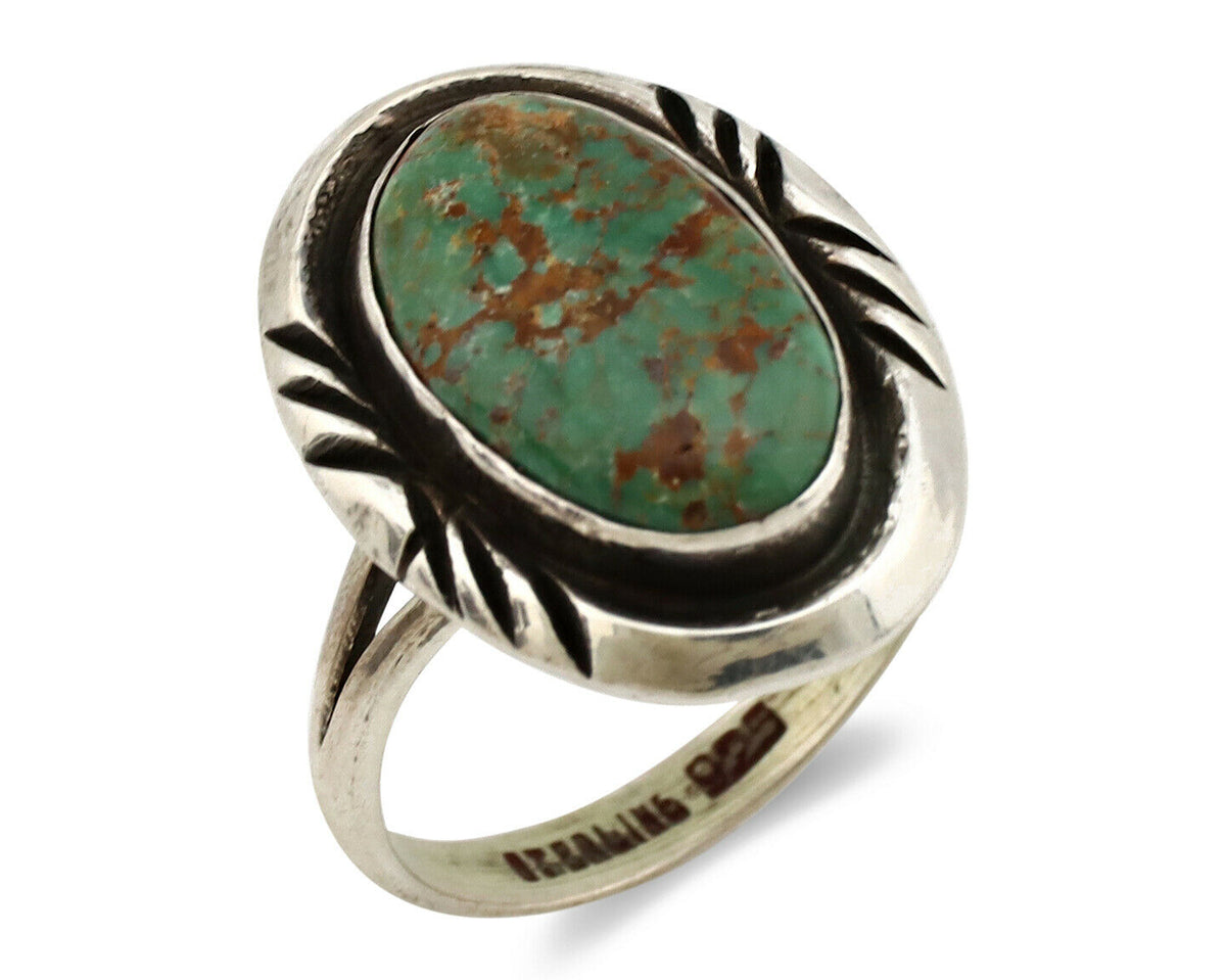 Navajo Ring .925 Silver Kingman Turquoise Native American Artist C.1980's