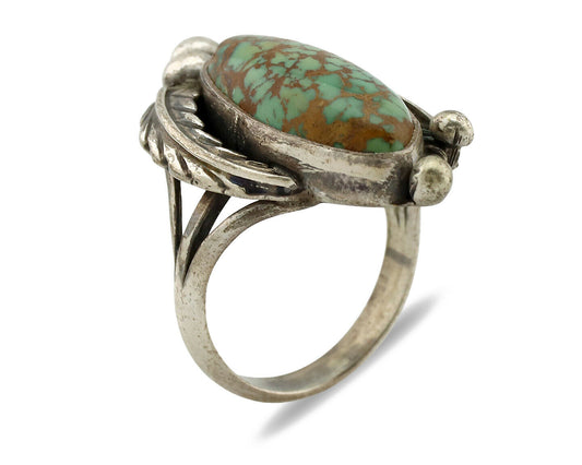 Navajo Ring .925 Silver Spiderweb Turquoise Signed Native Artist C.80's